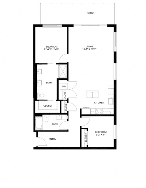 Floor plan for 2 beds, 2 baths, 1237 sqft